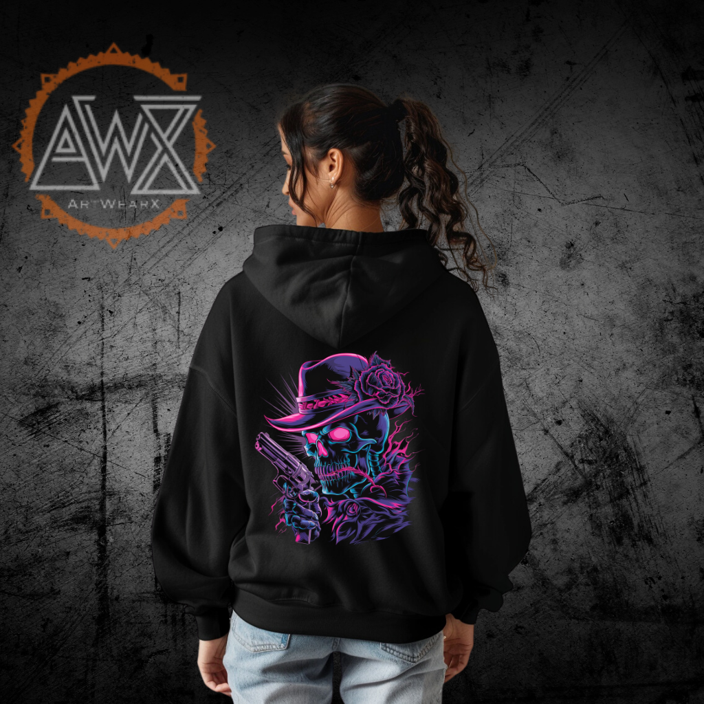 Skull Neon VACANCY Oversized Hoodie - ArtWearX Wear Passion