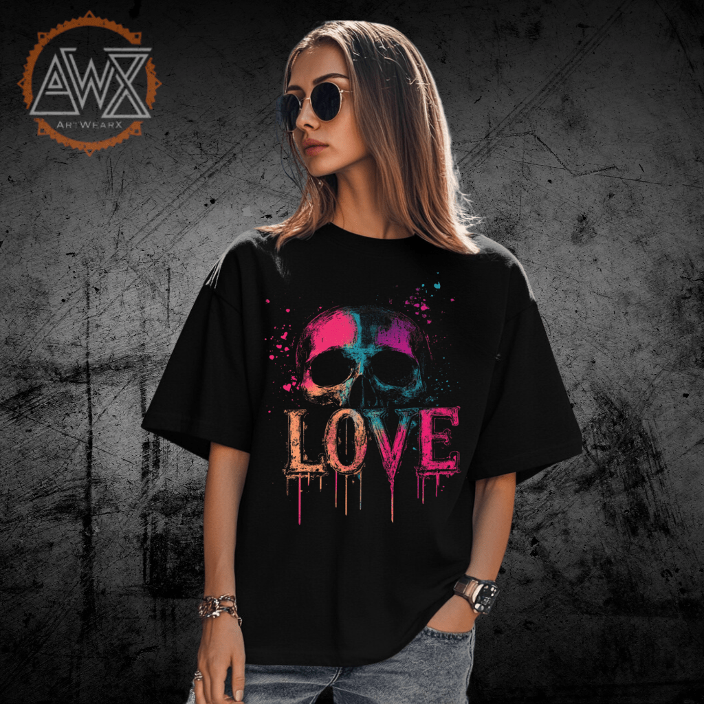 Love Skull splash VACANCY Oversized Shirt - ArtWearX Wear Passion